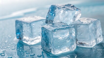 ice cubes on blue background
