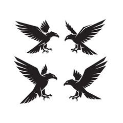 Obraz premium Geometric Eagle Silhouette Vector Set Black and WhiteEagle Polygonal Silhouette Minimal Vector IllustrationEagle Black White Geometric Bird Silhouette Collection