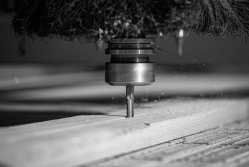 A CNC router machine is precision-carving wood.