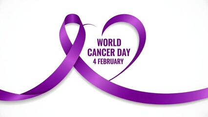 Fototapeta premium Purple cancer awareness ribbon for World Cancer Day on February 4th minimal design