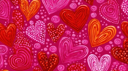 Vibrant Hand-Drawn Heart Pattern Background for Valentine's Day