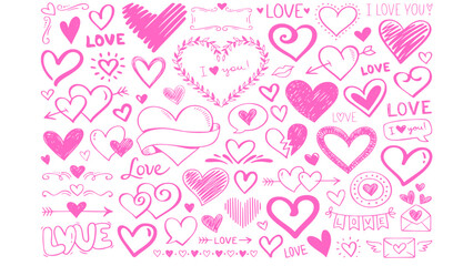 Cute pink love doodle pattern with hearts and romantic elements, perfect for Valentine&rsquo;s Day, wedding, and love-themed designs.