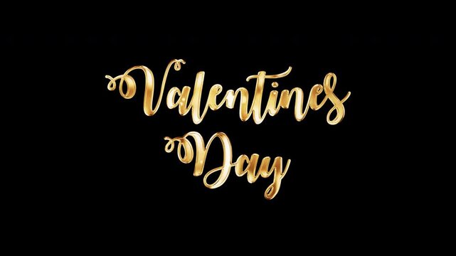 Animation Valentines day Golden shine text titles on black abstract background typography of happy valentines day isolated with alpha channel Quick time Prores 444 encode. Romantic greeting text for o