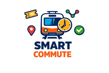 Fototapeta premium Smart commute concept with train, ticket, clock, and route icons