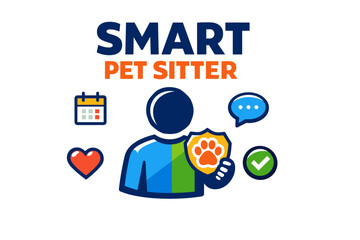 Smart pet sitter logo with heart, calendar, and messaging icons