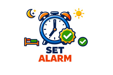 Obraz premium Colorful alarm clock icon with day and night elements