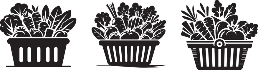 Vegetable basket icon vector set.