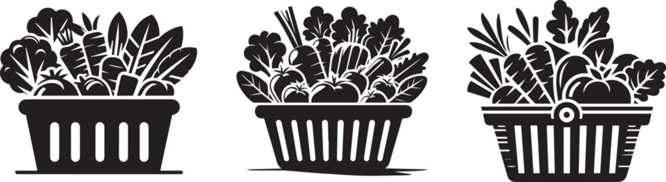 Vegetable basket icon vector set.