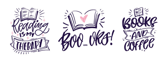 Fototapeta premium Cute hand drawn doodle lettering quote about books and reading. Lettering for t-shirt design, mug print, bag print, clothes fashion. 100% hand drawn vector image.