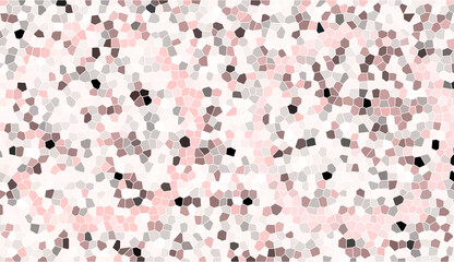 Abstract mosaic tile pattern with soft pink and charcoal gray geometric shapes on white. Modern minimalist stained glass aesthetic with scattered artistic design and creative backdrop.