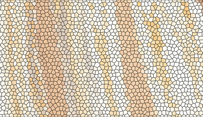 Abstract mosaic tile pattern with soft beige and cream geometric shapes. Modern stained glass aesthetic with vertical neutral color flow and minimalist artistic backdrop.