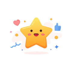 Star Rating Icon Cute Flat Vector Illustration. Positive Feedback And Like Symbol With Happy Star.