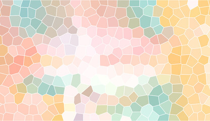 Abstract mosaic tile pattern with soft pastel geometric shapes in peach, mint, and yellow. Modern stained glass aesthetic with bright airy design and minimalist artistic backdrop