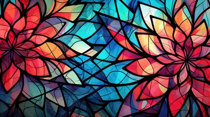 Colorful Stained Glass Floral Abstract Background with Vibrant Geometric Pattern
