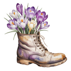 boot with crocuses