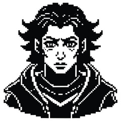 Obraz premium Pixel Art 1-Bit Detailed Hooded Man Face Portrait