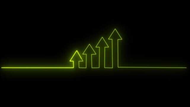 glowing Neon line arrow icon animation on a black background,with 4k animation.