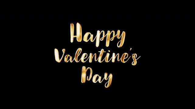 Animation Happy Valentines day Golden shine text titles on black abstract background typography of happy valentines day isolated with alpha channel Quick time Prores 444 encode. Romantic greeting text