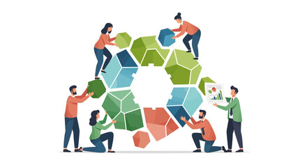 Naklejka premium Strategic Business Integration: Diverse Team Collaborating to Build a Unified Core Solution Structure
