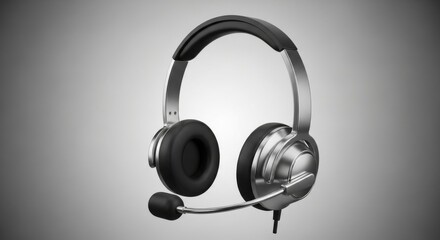 A high-quality headset with microphone is showcased against a gradient background from a straightforward viewpoint