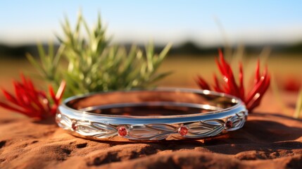 Silver and Ruby Bangle on Rock