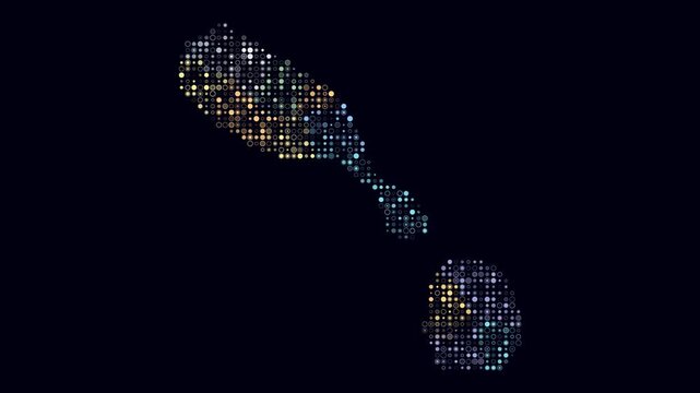 Saint Kitts and Nevis animated country shape. Pulsating colored dots on the map of the country. Small size circle blocks. Digital style Saint Kitts and Nevis map on dark background.