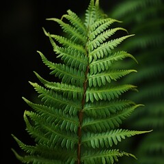Beautiful green fern against dark background