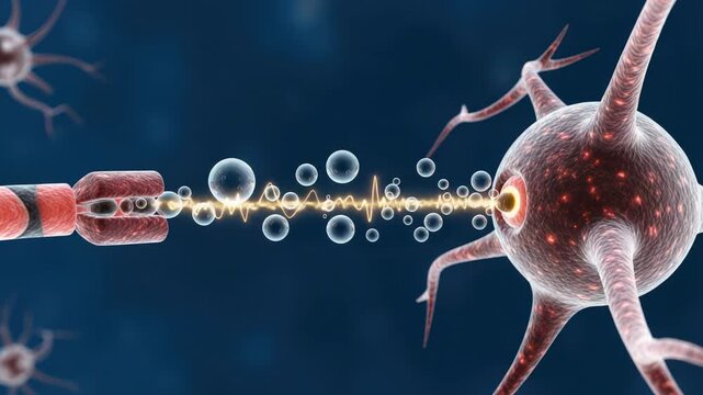 Neuron Synapse Transmission: Electrical Signal Passing Between Nerve Cells