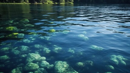 Tranquil waters reveal submerged rocky landscape