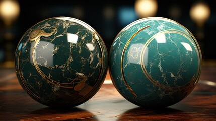 Ornate Marble Spheres with Golden Accents