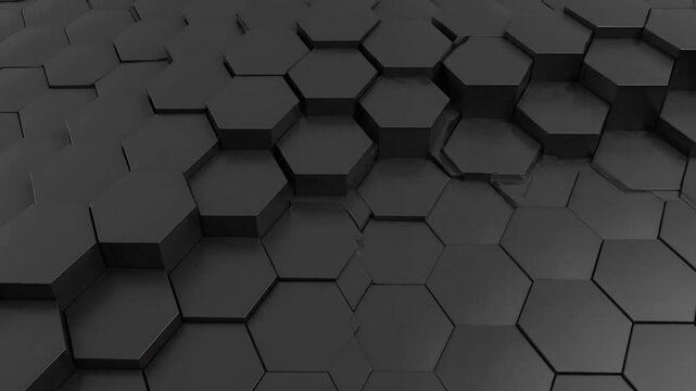 A 3D rendered scene of a monochrome hexagonal tile pattern, slightly elevated and angled