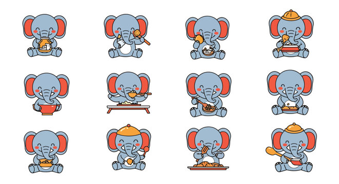 Cute Elephant Cartoon Characters with Thai Instruments