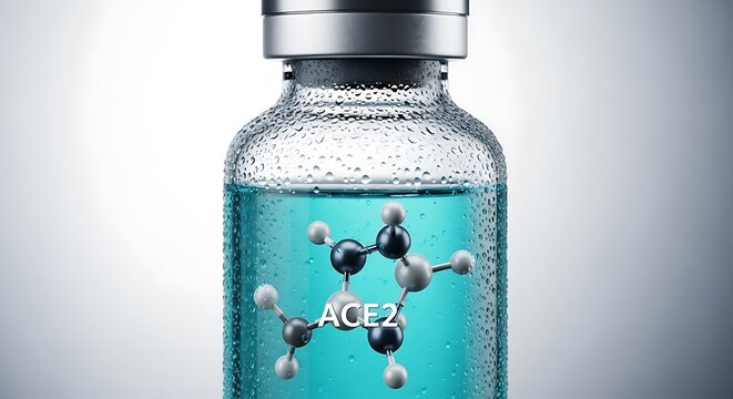 Vial of ace2 enzyme molecule liquid for medical research and pharmaceutical development