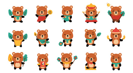 Obraz premium Collection of Cute Bear Character Cartoon Emoticons