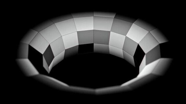 Vibrant Visual Display, Dynamic Shadowed Pattern Illustrating Analytical Information Flow, Continuous Visual Demonstration Of Flowing Data Patterns Through Animated Mosaics With Shadows And Rotation