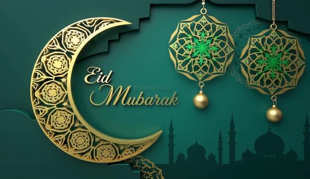 green and golden eid mubarak decorative arabic islamic banner design