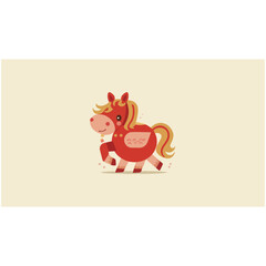 Fototapeta premium Running red horse illustration with flowing mane and tail in a simple vector graphic style