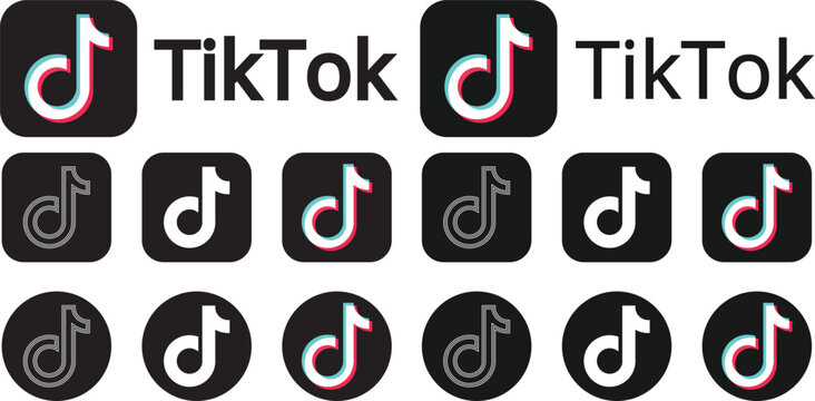 tiktok logotype , tiktok black icon editorial.eps10, png. Tiktok logo icon set. tiktok, logo, icon, tiktok icon illustration. Tik Tok logo set in six different versions in a flat design