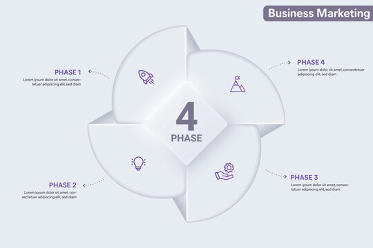 Neumorphism Infographic With 4 Options, Steps, Parts, Segments. Pie Chart Infographic Vector Illustration for Business Presentation, Annual Report Etc.