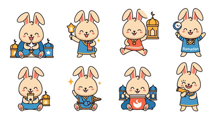 Cute Bunny Stickers for Ramadan Celebration