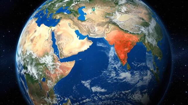 Detailed view of Earth, highlighting the Indian subcontinent and surrounding regions.