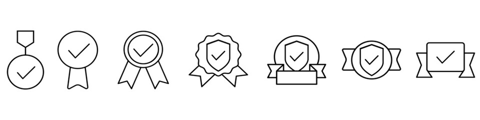 Award vector icon set. Quality mark Illustration sign collection. Confirmed symbol. Passed inspection logo.