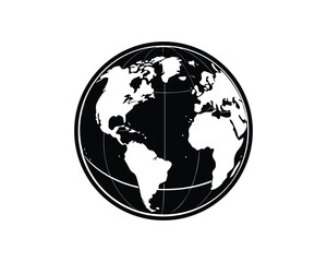 Fototapeta premium Stylized Black and White Globe Icon with Continents Visible world earth
