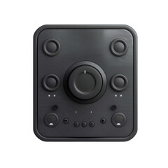 Fototapeta premium Black remote control with circular buttons and dial in matte finish on white background for technology product isolated on transparent background