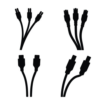 Set of black silhouette icons depicting various splitter cables and multi-plug connectors