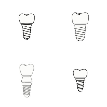 Dental implant illustrations in various styles and angles  set