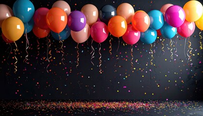 Balloon garland with confetti accents, event backdrop, blank center
