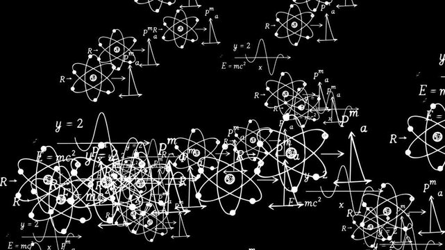 physical and mathematical formulas symbols on black background, for educational concept, 4k video