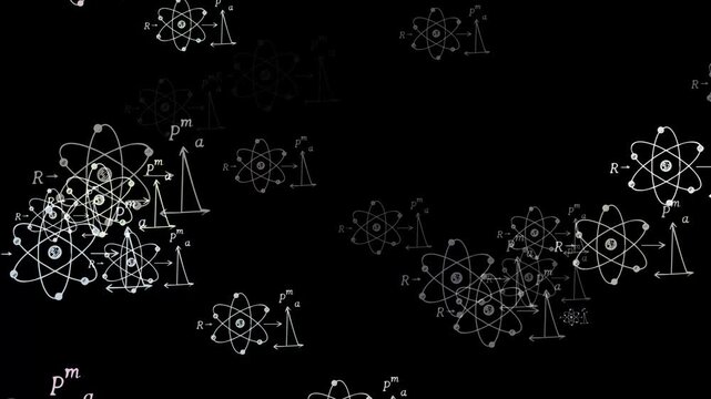 physical and mathematical formulas symbols on black background, for educational concept, 4k video