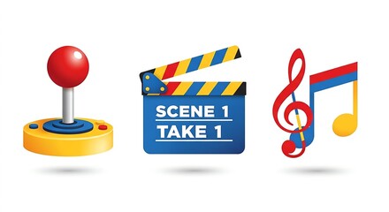 Entertainment Icons: Joypad, Clapperboard, Treble Clef